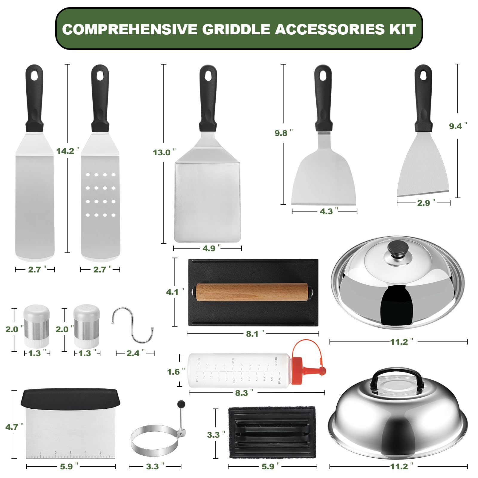 24Pcs Griddle Accessories Set, Stainless Steel Flat Top Grill Spatula Kit For Outdoor Barbecue Camping Cooking, Included Basting